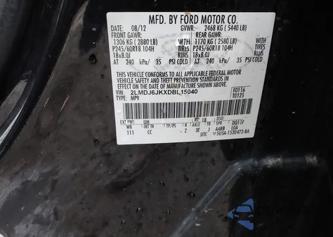 2013 Lincoln Mkx z USA, uszkodzony, nr VIN 2LMDJ6JKXDBL15040